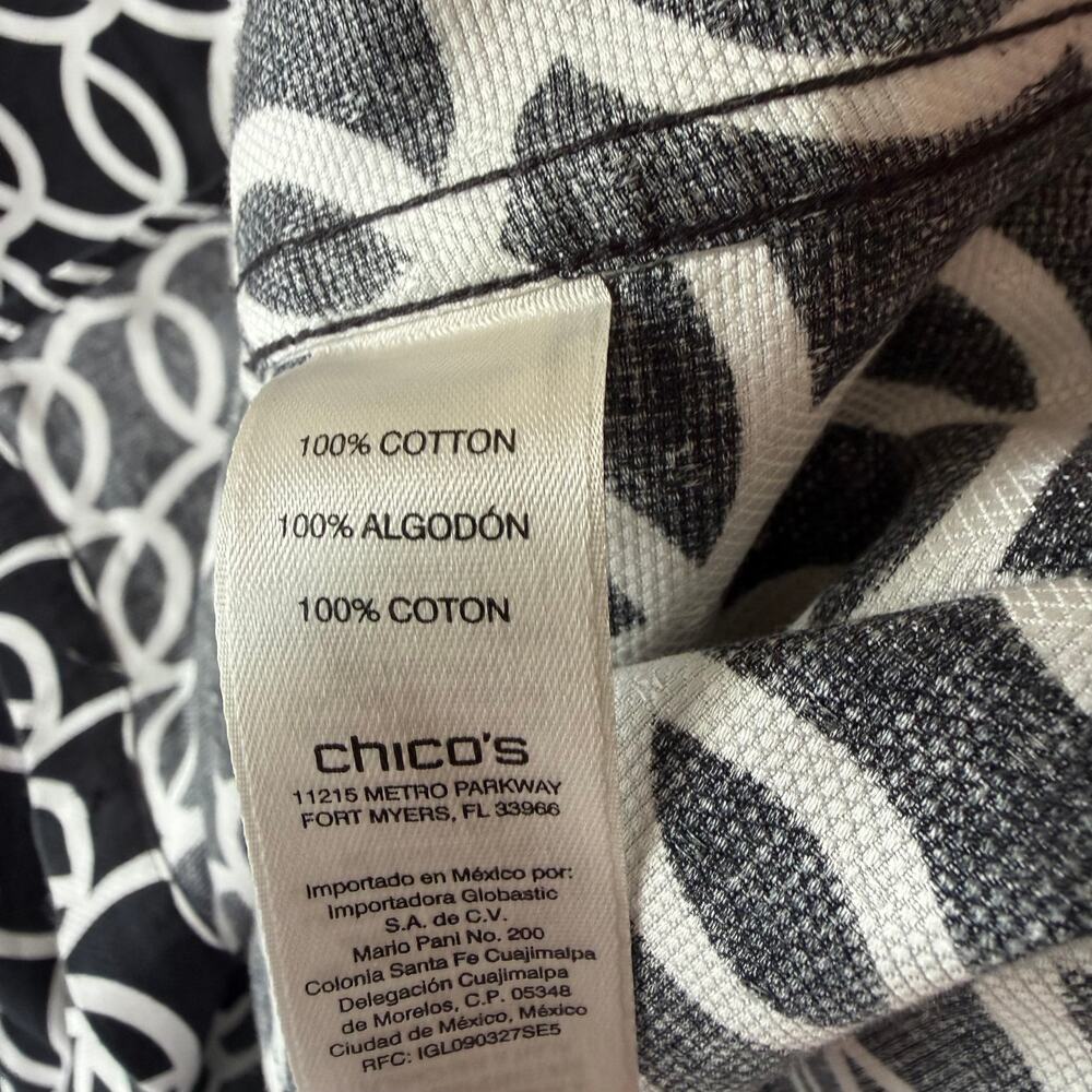 Chico’s No Iron Black White Geometric Button Front Shirt Women’s XL Stretch - Picture 7 of 9